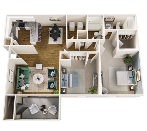 Floor plan for 2 beds, 2 baths, 1182 sqft
